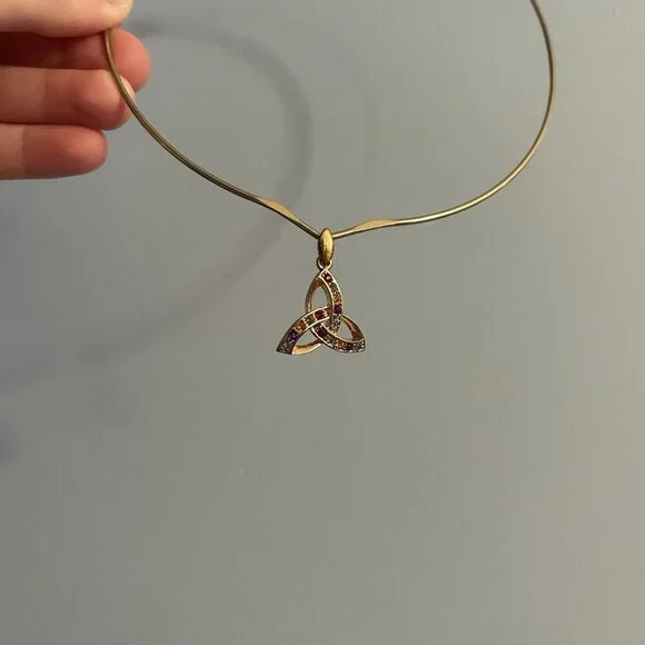 Vintage 90s Y2K Pendant Chocker Necklace Rainbow Jewelry Christmas Holiday - Picture 2 of 7